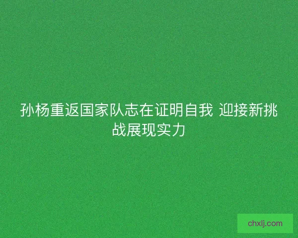 孙杨重返国家队志在证明自我 迎接新挑战展现实力